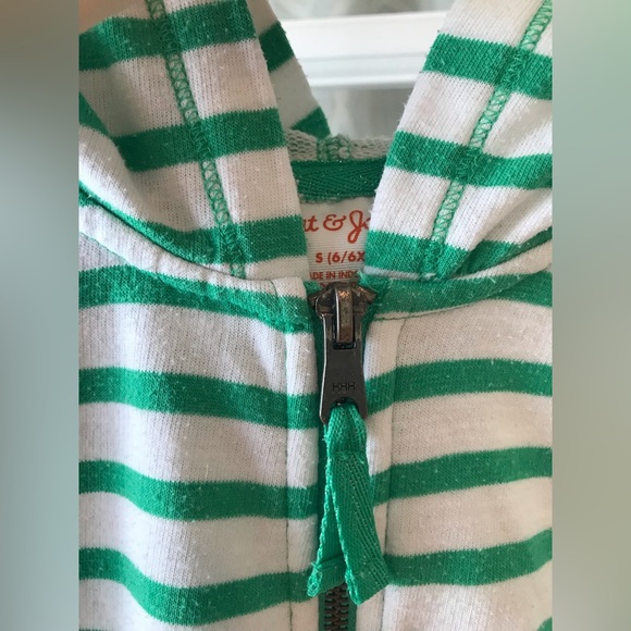 Cat & Jack size 6 / 6X zip-up hooded sweatshirt with green and white stripes GUC - Picture 8 of 8